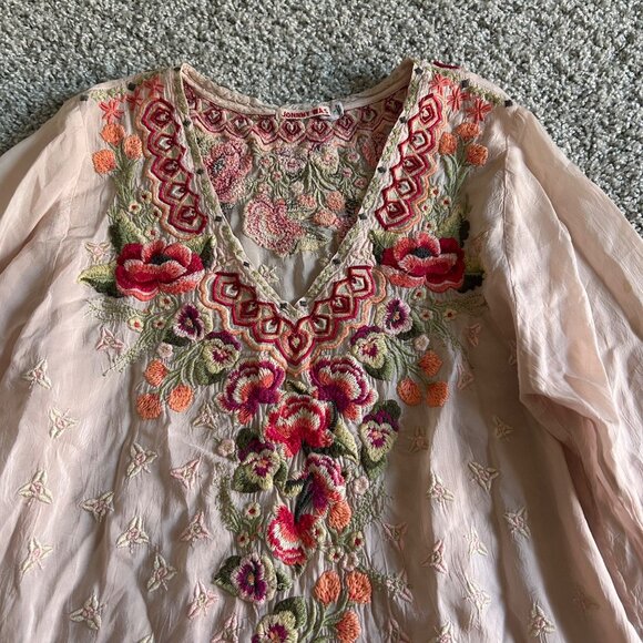 Johnny Was Womens Large Cristabella Floral Embroidered V-Neck Long Sleeve Tunic - Picture 6 of 14